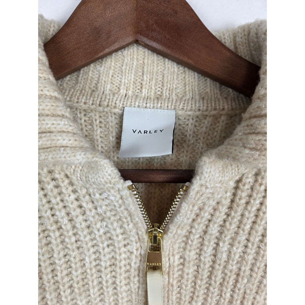 Varley Amelia Womens Half Zip Ribbed Sweater Cream Gold Zipper Wool Blend Medium - Picture 6 of 7